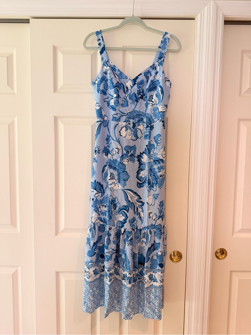Adrianna Papell Blue Floral Sleeveless Midi Dress